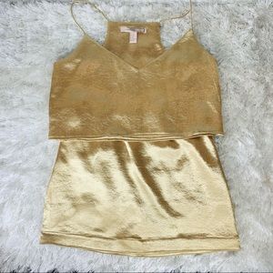 Gold Silky Two Piece Set Skirt Sz XS